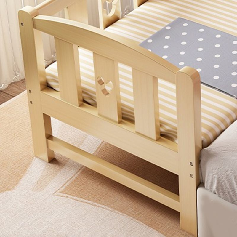 Scandinavian Pine Wood Kids Bed in Natural with Guardrails and Mattress