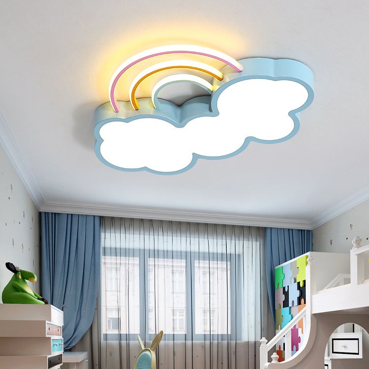 Cloud Shape Flush Light Modern Style Metal 3 Lights Flush Mount in Blue