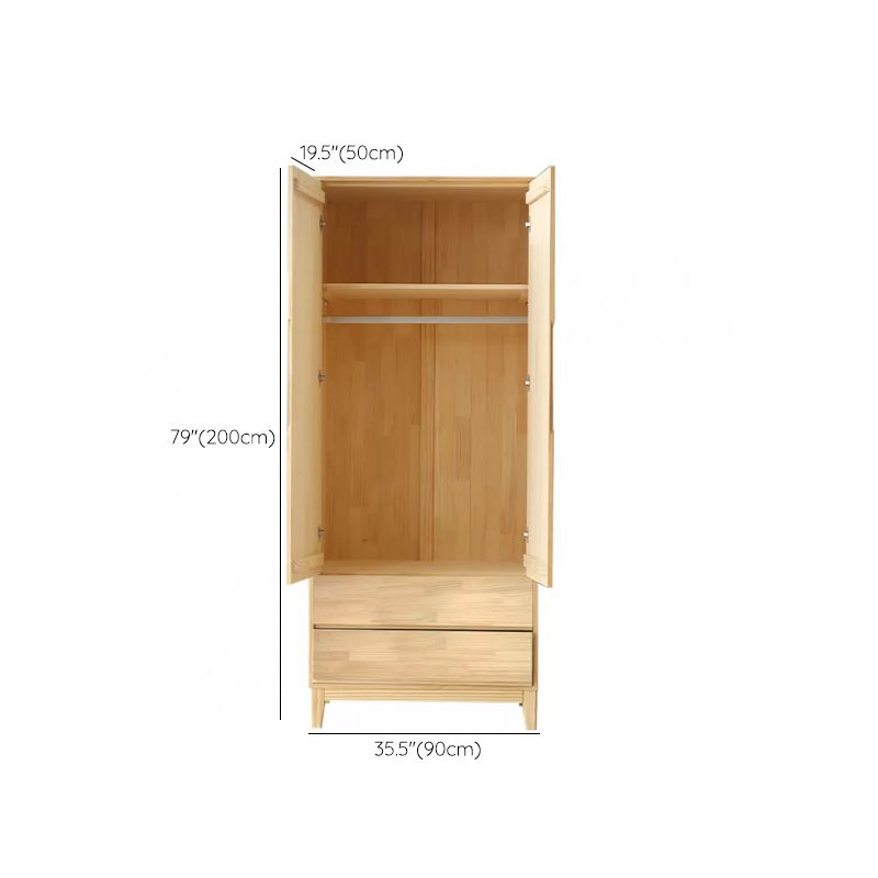 Solid Wood Kid's Wardrobe Light Wood Wardrobe Armoire with Garment Rod