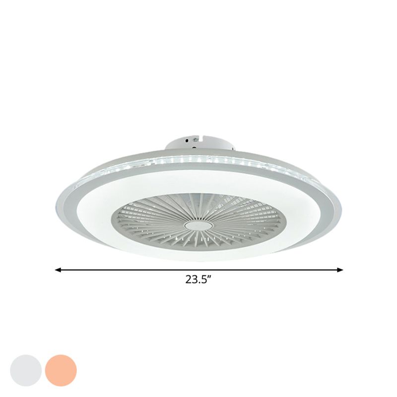 Circular Ceiling Fan Light Minimalist Metal 23.5" Wide White/Pink Finish LED Semi Flush Lamp