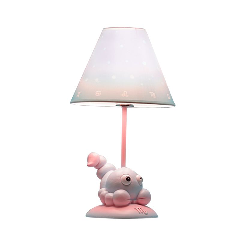 Pink Constellation Night Table Light Cartoon 1 Bulb Resin Nightstand Lamp with Cone Fabric Shade