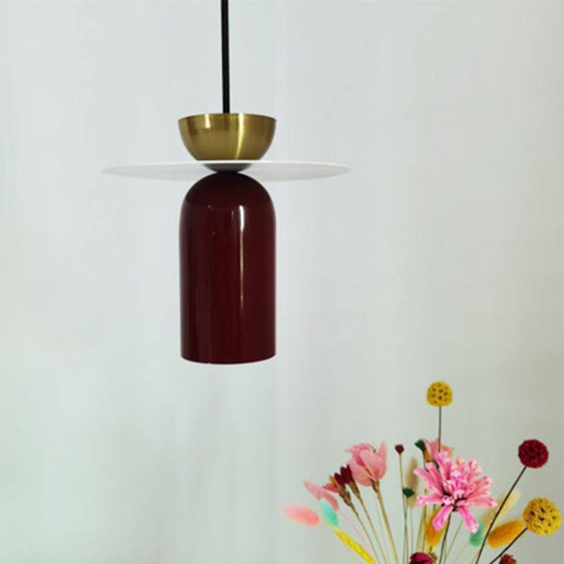 Cylindrical Small Pendant Lamp Postmodern Metal 1 Head Dining Room Ceiling Light