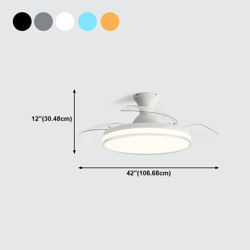 Modern Invisible Blade Fan Lamp Dining Room Circular LED Semi Flush Ceiling Light