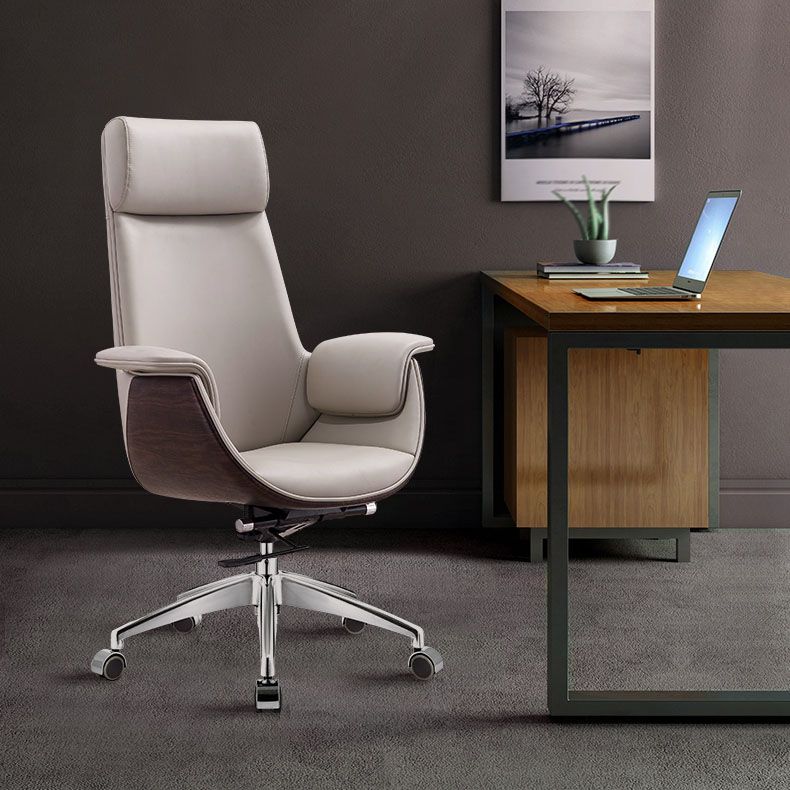 Leather Adjustable Task Chair Silver Metal Base Modern Office Chair