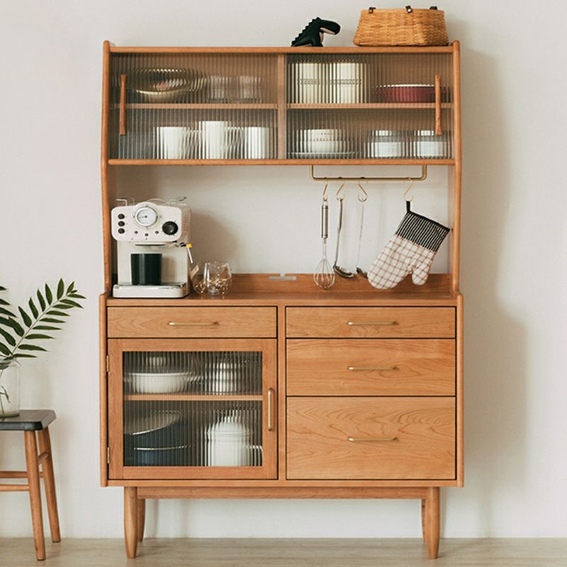 Contemporary Pine Dining Hutch Glass Doors Buffet Cabinet with Doors