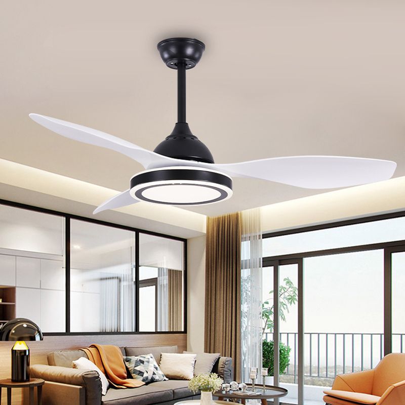 48" Wide LED Circular Ceiling Fan Light Modern Black Acrylic Semi Flush Mount Lighting for Living Room, 3 Blades