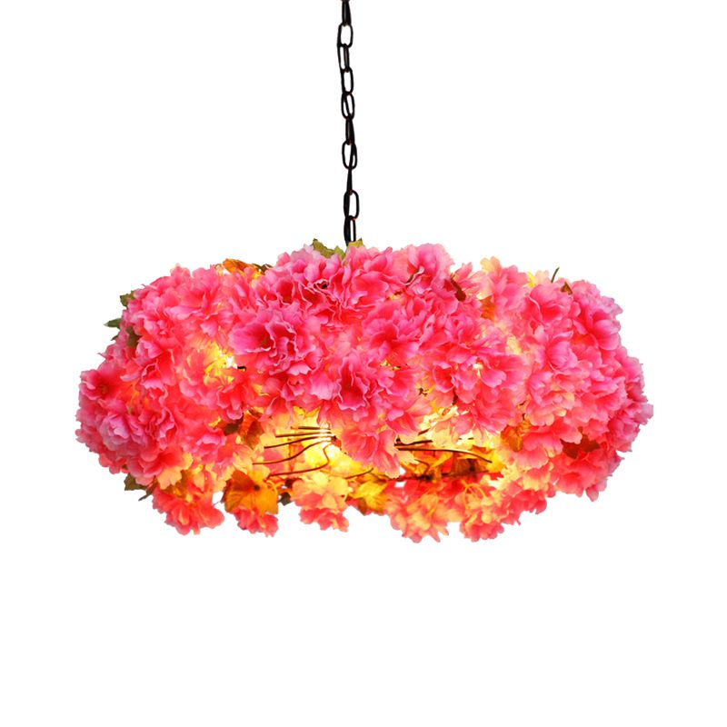 5 Lights Blossom Chandelier Lamp Antique Pink Metal LED Pendant Light for Restaurant, 21.5"/25.5" W