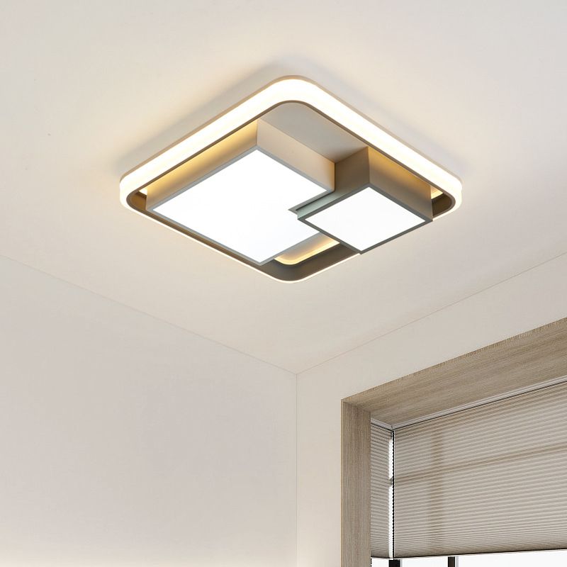 Square Flush Ceiling Light Minimalism Metal LED White Flush Mount Lighting Fixture in Warm/White Light for Bedroom