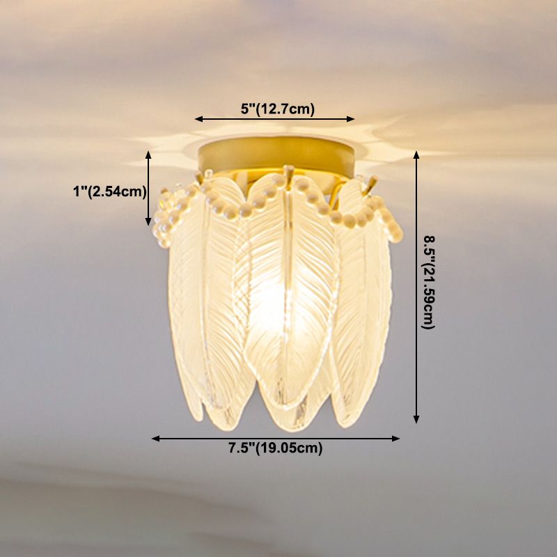 Feather Ceiling Mounted Fixture Simplicity Style Gold Ceiling Flush Mount Light