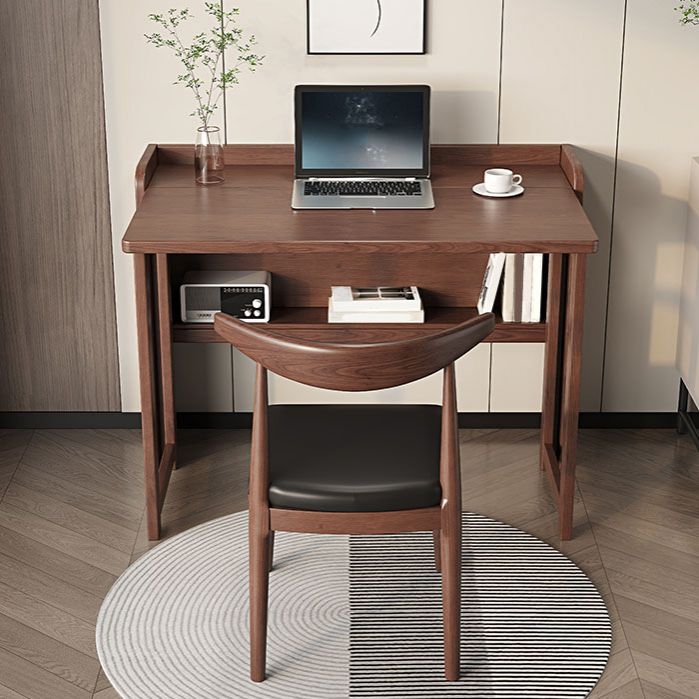 Contemporary Study Desk Foldable Desk with Storage Shelf in Solid Wood