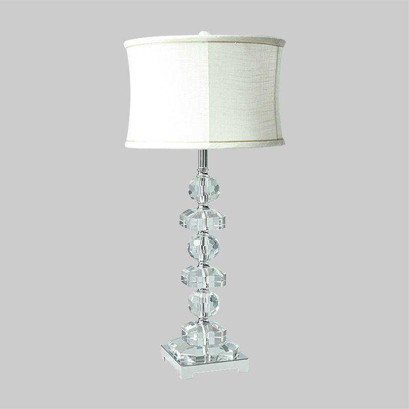 White Drum Table Lamp Modern 1 Light Hand-Cut Crystal Nightstand Lighting for Living Room