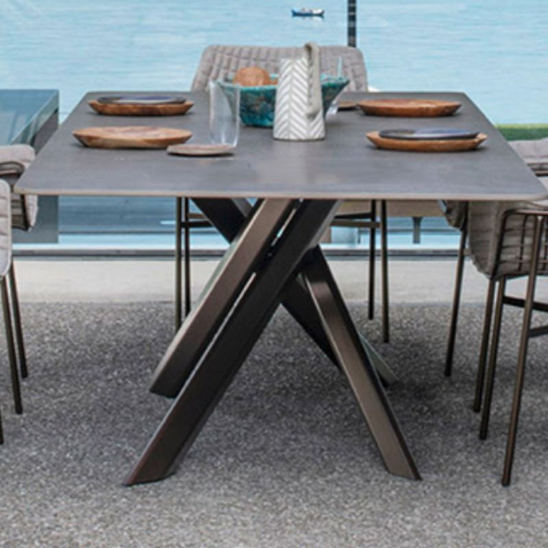 Outdoor Rectangle Patio Table Contemporary Stone and Aluminum Dining Table