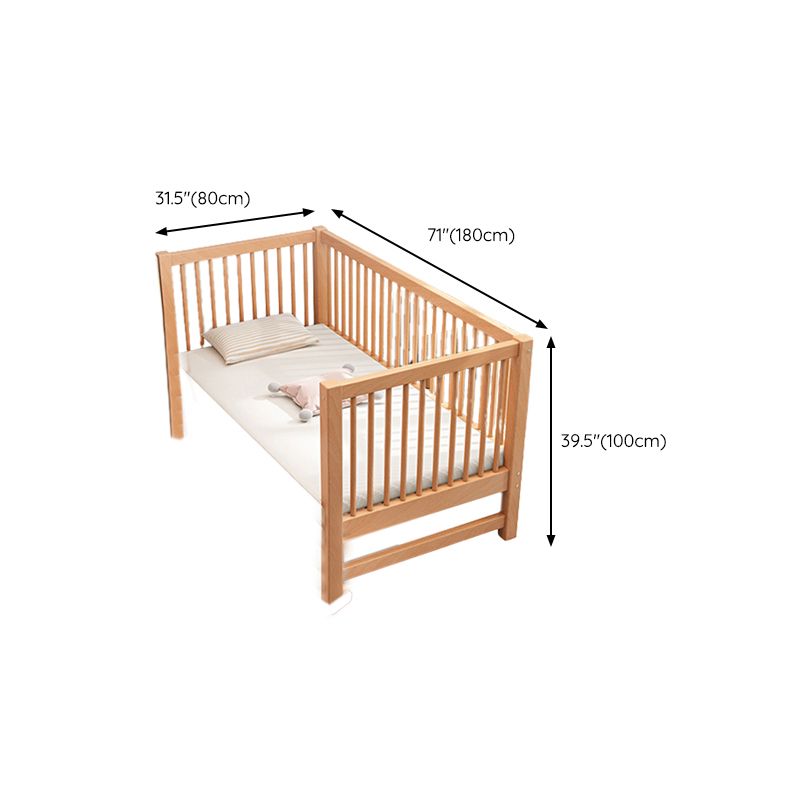 Traditional Nursery Bed Beech Washed Natural with Guardrail Wood Baby Crib