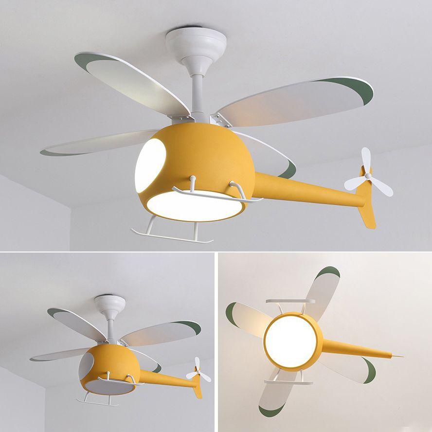 Kids Unique LED Indoor Hanging Lamp Lacquered Iron Airplane Fan Pendant Light with Acrylic Shade