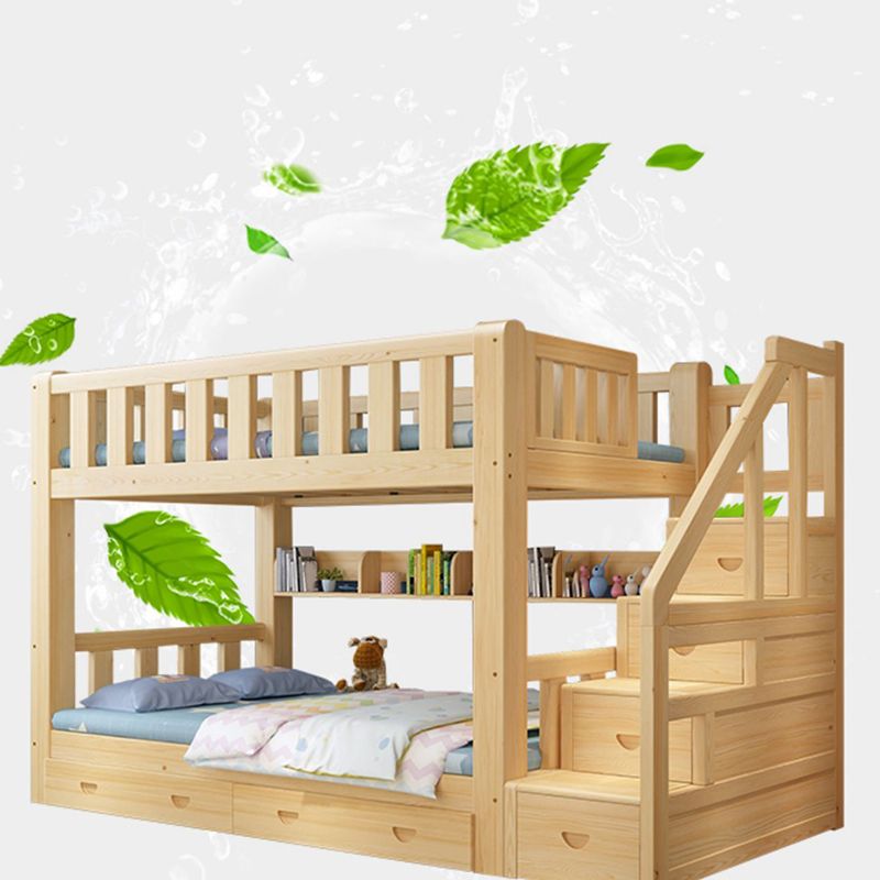 Mid-century Modern No Theme Kid Bed Solid Wood Standard Bunk Bed with Storage