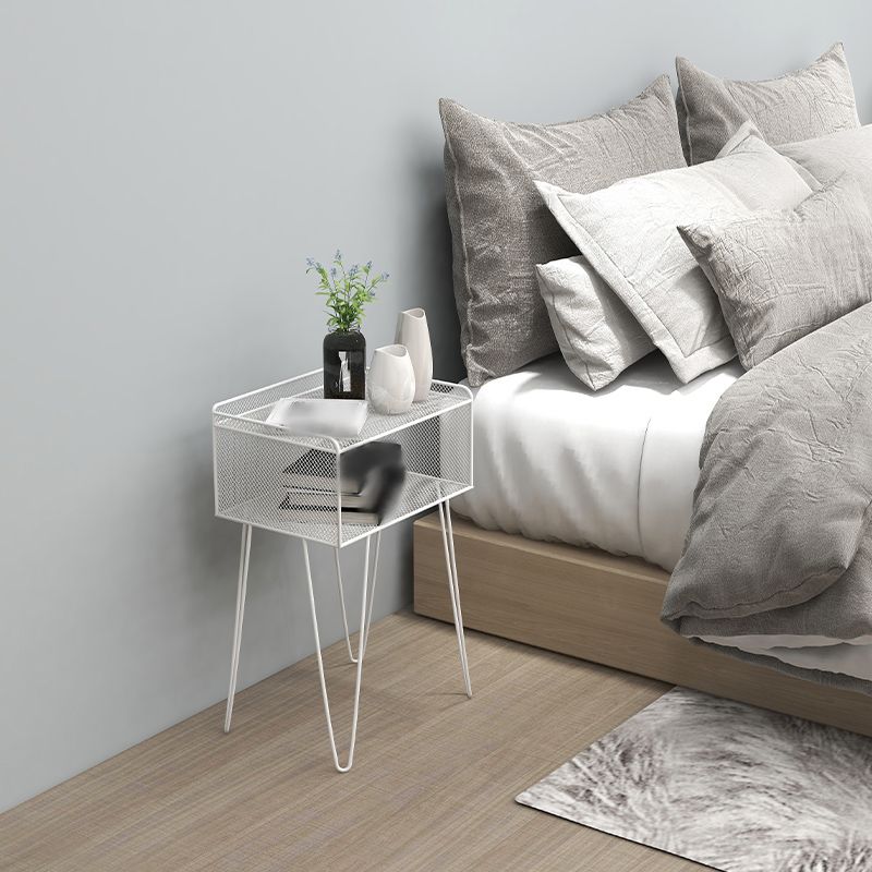 Metal Modern Nightstand Open Storage Shelves Included Bed Nightstand with Legs