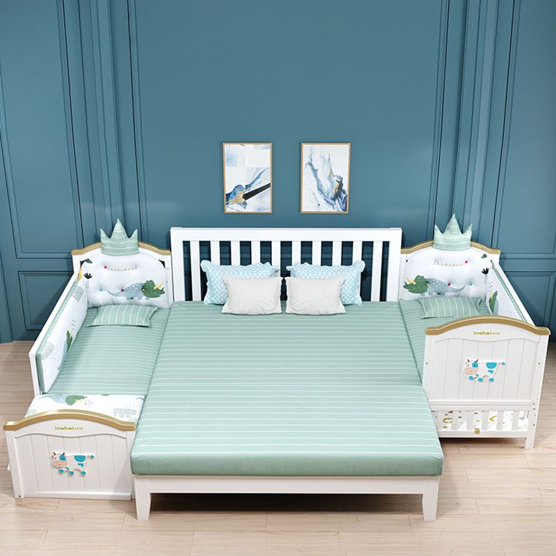 Contemporary White Baby Crib with Guardrail and Casters and Storage