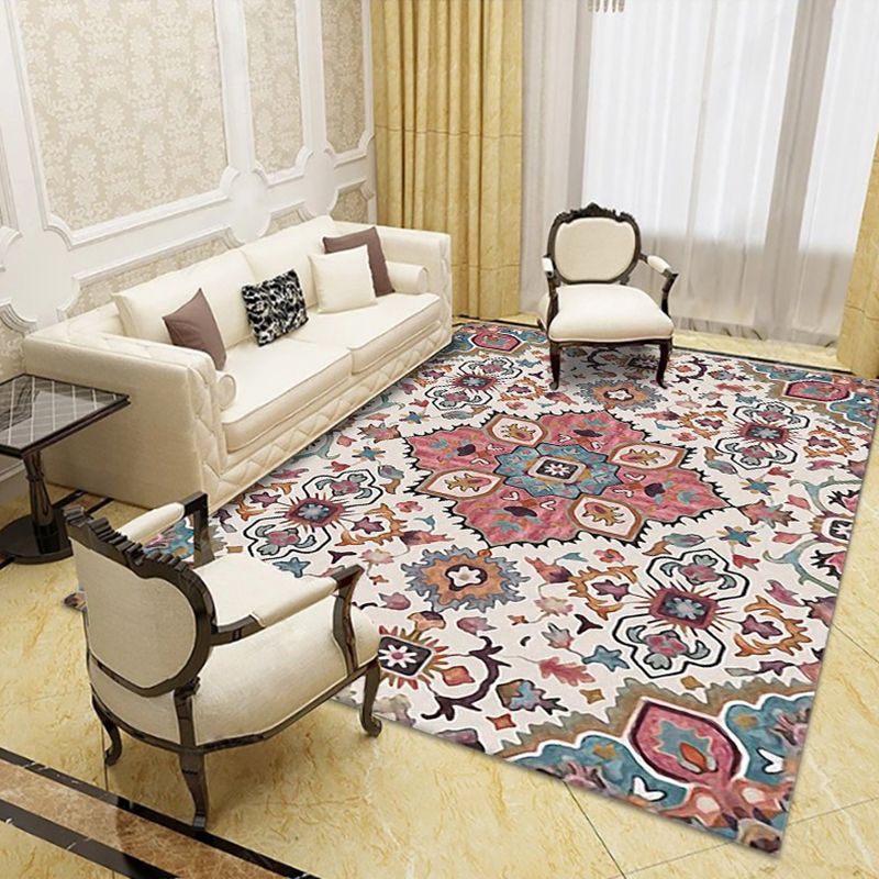 Moroccan Tile Indoor Rug Polyester Carpet Stain Resistant Area Carpet for Home Decoration