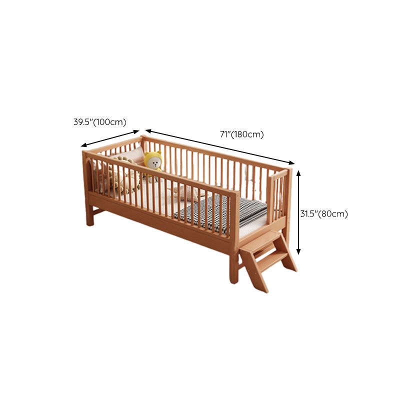 Glam Brown Solid Wood Nursery Bed Guardrail Rectangle Baby Crib