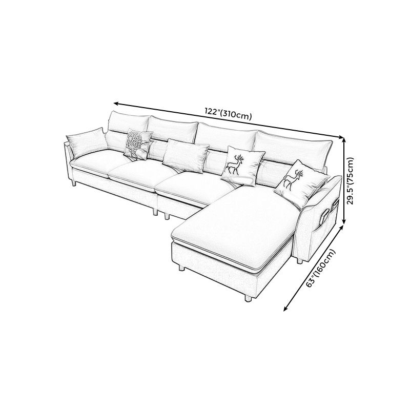 L-Shape High Back Sectional Slipcovered Straight Arm Sofa with Storage