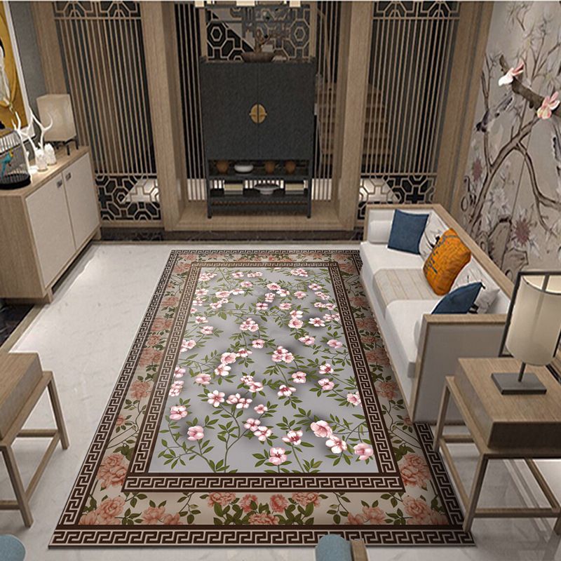 Oriental Blossom Area Rug Multi Colored Polyester Carpet Stain Resistant Non-Slip Machine Washable Rug for Living Room