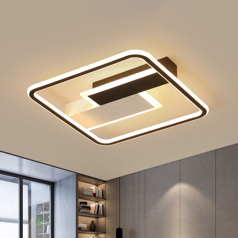 Lámpara de montaje de color cuadrado/rectangular Lámpara Acrílico moderna de 1-Luz de techo de LED negro de luz en caliente/luz blanca, 19.5 "/37.5"