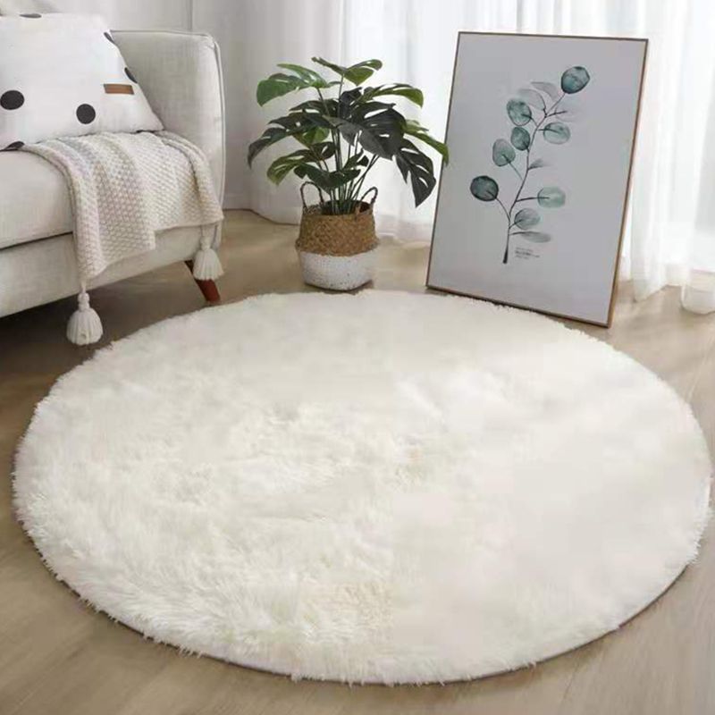 Natural Plain Round Area Rug Multi-Color Modern Shag Indoor Carpet Polyester Easy Care Stain Resistant Carpet for Living Room