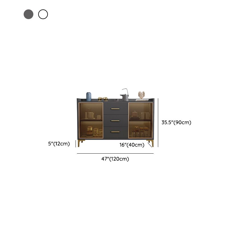 Contemporary Style Buffet Table Wood Side Board with Cabinets and Drawers