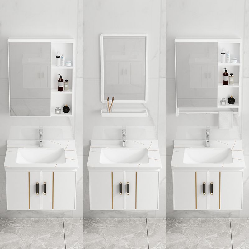 Modern Wall-mounted White Sink Ceramic Faucet Drawers Vanity Set with Mirror