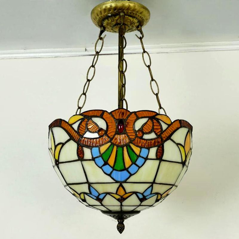 Dome Shape Semi Mount Lighting Stained Glass Baroque Flush Mount Ceiling Light Fixtures