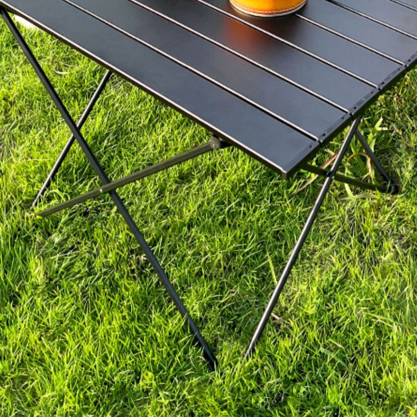 Black Aluminum Picnic Table Modern Outdoor Rectangle Shape Foldable Picnic Table