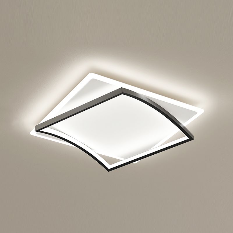 Metal Square Shape Flush Ceiling Light Modern Style 2 Lights Flush Mount Lighting