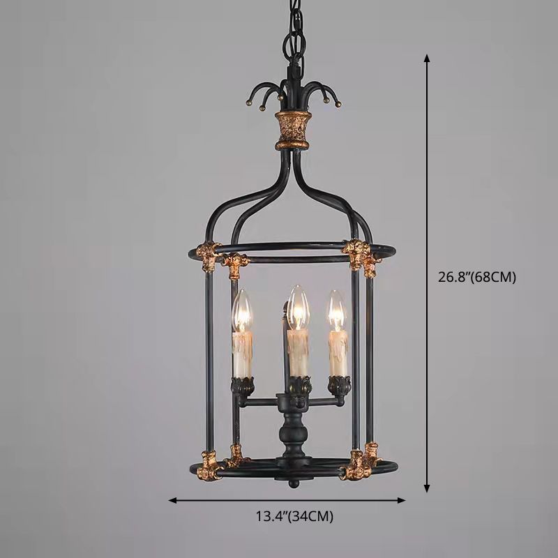 Industrial Lantern Geometric Ceiling Chandelier Pendant Metal 3 Lights Lantern Pendant Lighting