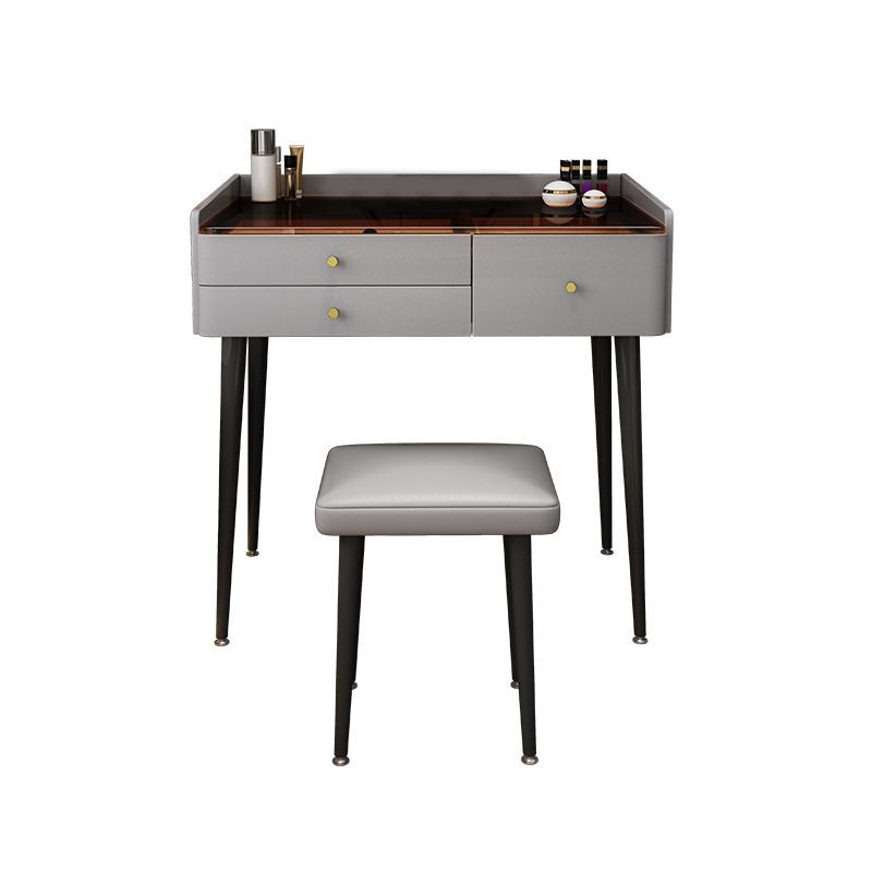 Modern Solid Wood Vanity Makeup Table Glass Top Vanity Table with Stool