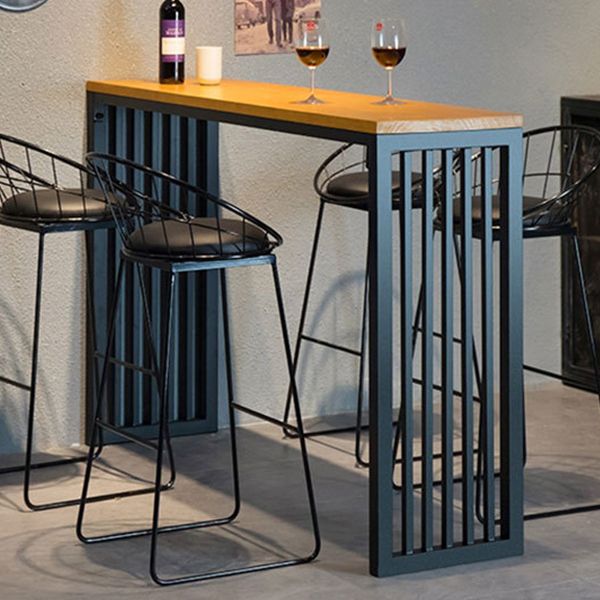 Modern Style Bar Table in Solid Wood and Metal Brown Balcony Bar Table