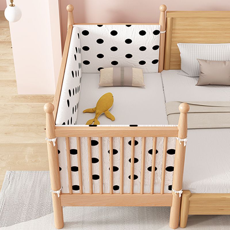 Naitural Nursery Crib with Guardrail Farmhouse Baby Crib in Solid Wood