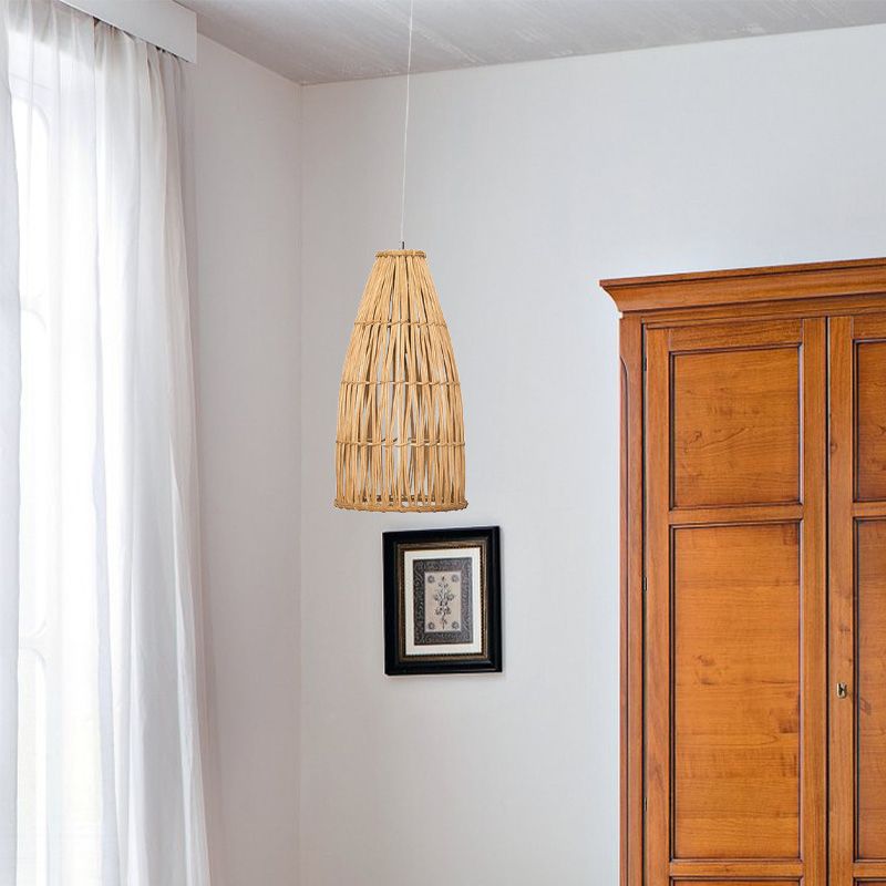 Lampada sospesa del cestino in bambù cinese 1 lampadina kaki a sospensione Light per sala da pranzo