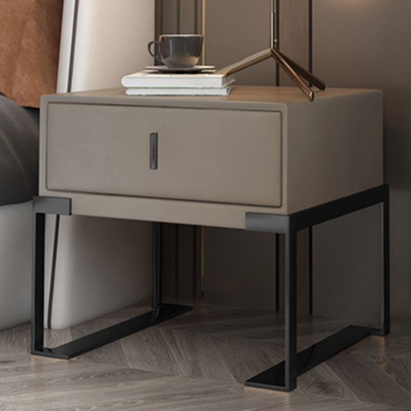 Leather 1 Drawer Nightstand Contemporary Night Table with Metal Legs