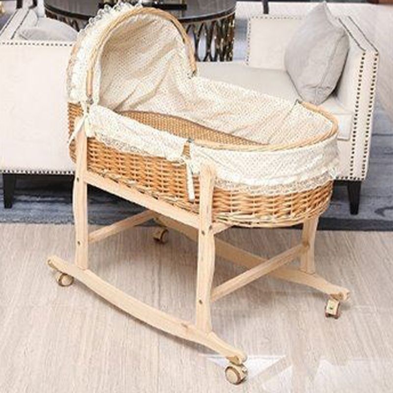 Solid Wood Oval Bassinet Rocking and Gliding Crib Cradle for Baby