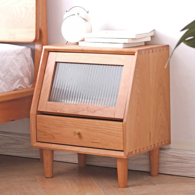 Modern Solid Wood Night Table Drawer Storage Bed Nightstand with Legs