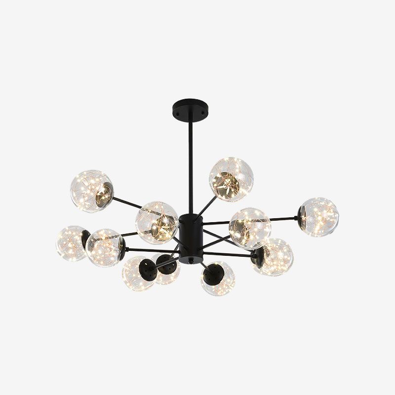 Round Hanging Chandelier Minimal Starry LED Glass Pendant Light Fixture with Radial Design