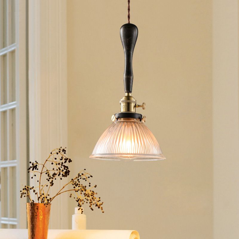 Bowl Dining Room Pendant Lighting Industrial Clear Prismatic Glass 1 Head Black Hanging Light