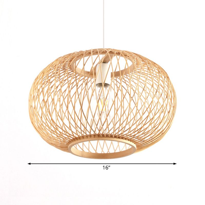 Bamboo Routed Drum Pendant Lighting Style asiatique 1 lampe suspendue à l'ampoule pour salon, 16 "/19,5" de large