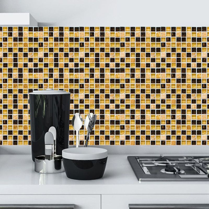 Modern Mosaics Tile Stick Wallpapers for Bathroom 9.7-sq ft Wall Decor in Black-Yellow