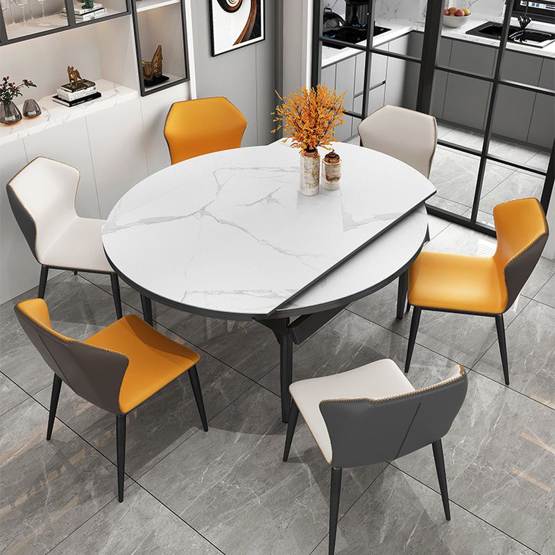 Modern 1/4/5/6/7/9 Pieces White Dining Table Set with Sintered Stone Top Round Dinette Set