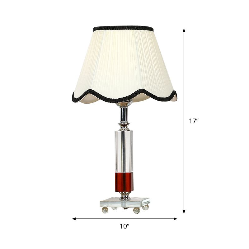 White Scalloped Night Table Light Minimalist 1 Head Clear K9 Crystal Nightstand Lamp for Bedroom