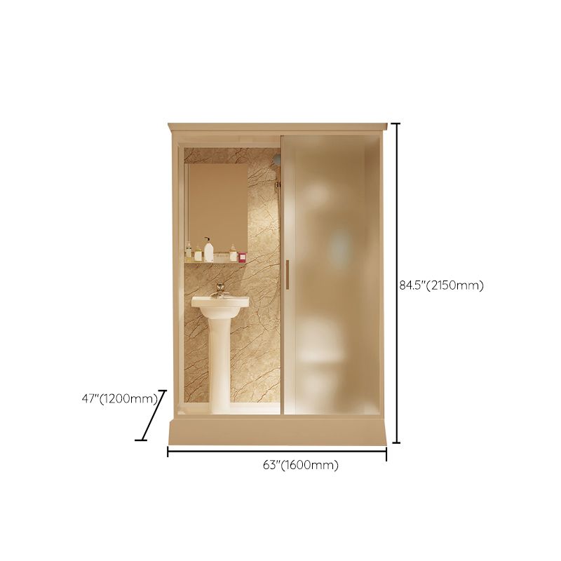 Contemporary Shower Stall Frosted Rectangle Framed Shower Stall with Ceiling