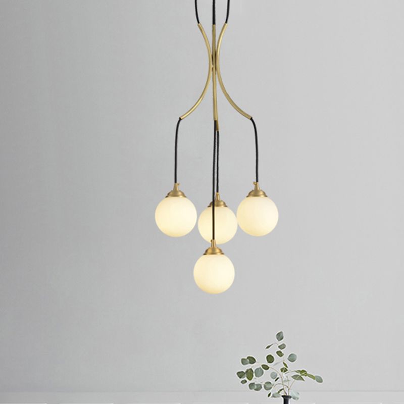 Globe Shade Pendant Light Contemporary Milk Glass Chandelier in Gold for Cafe Dining Table