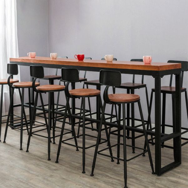 Pine Wood Bar Dining Table Industrial Bar Table with Black Trestle Base