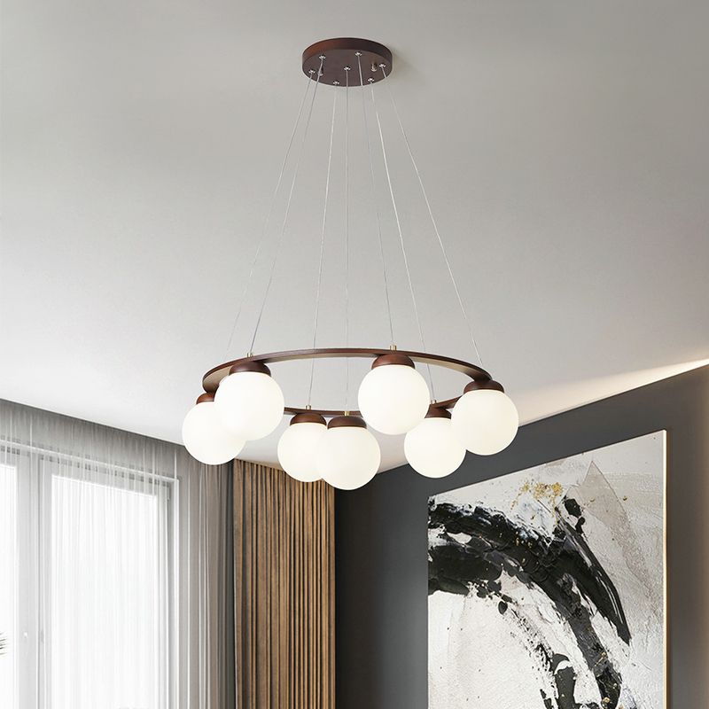 Circle Chandelier Lighting Fixture Simple Wooden Hanging Ceiling Light for Living Room